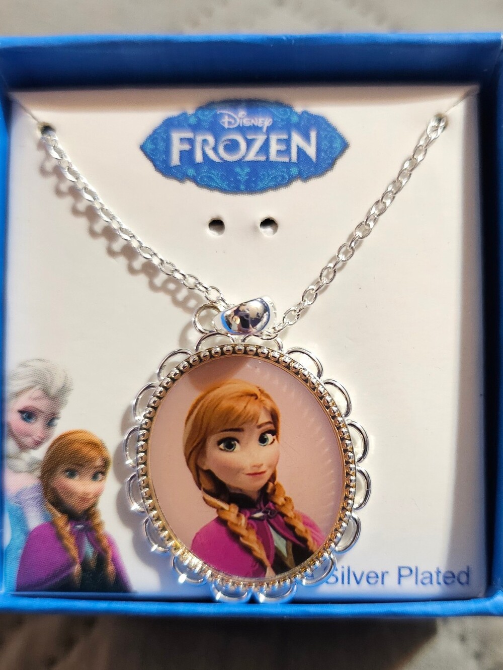 18" Disney Frozen Anna Pink Portrait Silver-Plated Pendant Necklace, Ring